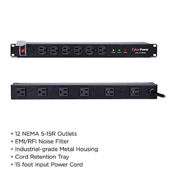 New CyberPower CPS1220RMS Rackbar Surge Protector 12 Outlets 15ft Power Cord, 1U - Picture 1 of 11